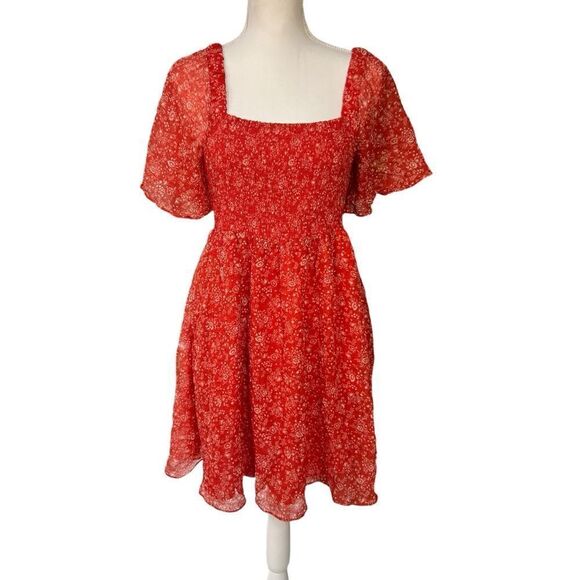 Madewell Seersucker Lucie Tie Back Mini Dress in Piazza Floral Orange Size Med - Picture 1 of 11